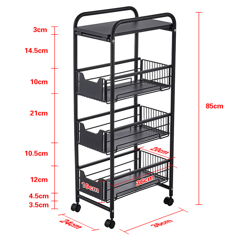 Kitchen Stand Rolling Utility Cart Trolley Fruit Vegetable Storage Cart Wire Sliding Basket Corner Shelf With Wheels