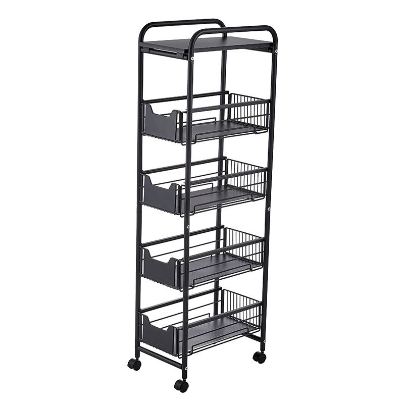 Kitchen Stand Rolling Utility Cart Trolley Fruit Vegetable Storage Cart Wire Sliding Basket Corner Shelf With Wheels