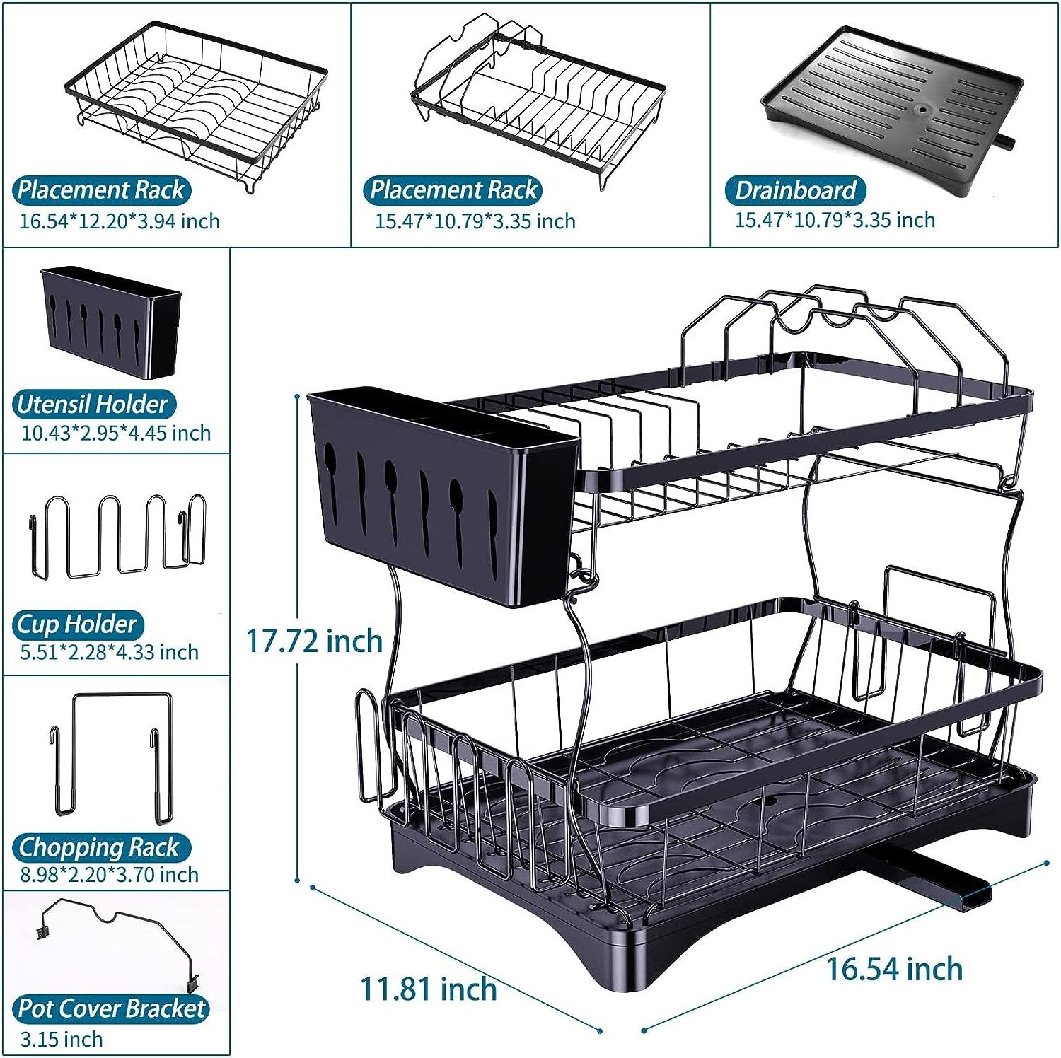 Black Metal Storage Organizer Countertop Pan Rack Multi-function Kitchen Shelf  Pot Lid Holder Cup Holder  Dish Drainer