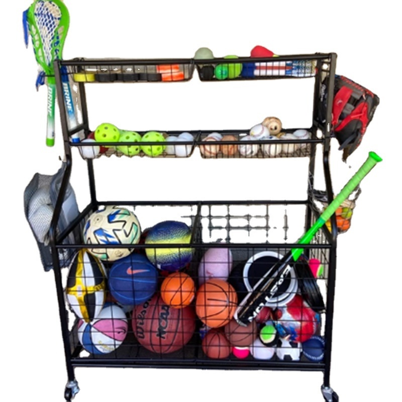 Metal Pool Supplies Children Toy Tennis Racket Skate Board Sports Equipment Storage Rack With Tight Mesh Base