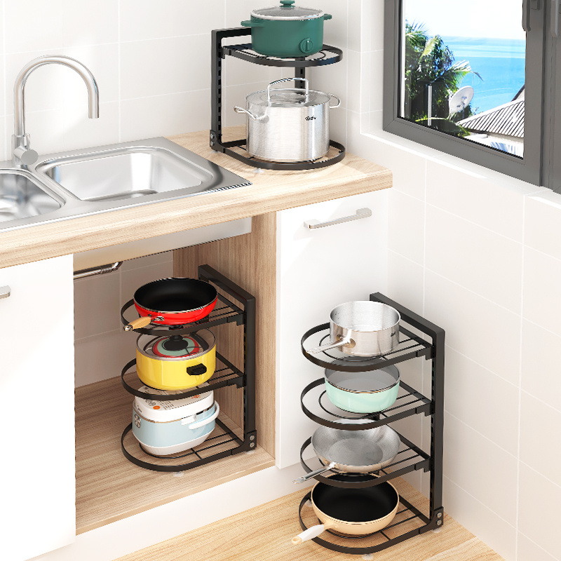 Adjustable Height Pot and Pan Organizer Rack for Under Cabinet Hevy Duty Kitchen Shelf Standing and Hanging Model