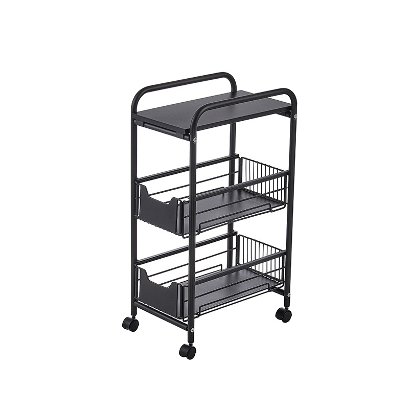 Kitchen Stand Rolling Utility Cart Trolley Fruit Vegetable Storage Cart Wire Sliding Basket Corner Shelf With Wheels