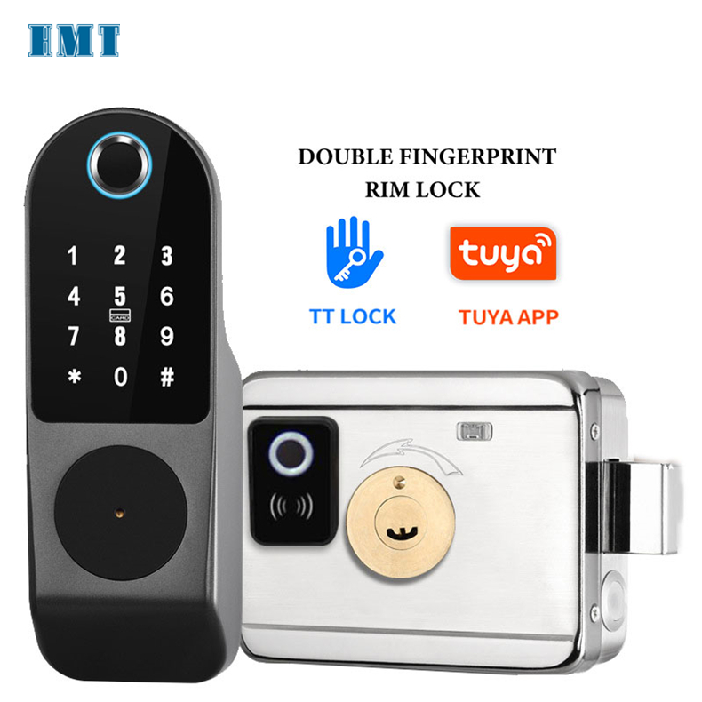 TTlock Tuya WiFi App Keyless Smart Door Lock double side Biometric fingerprint home security door locks