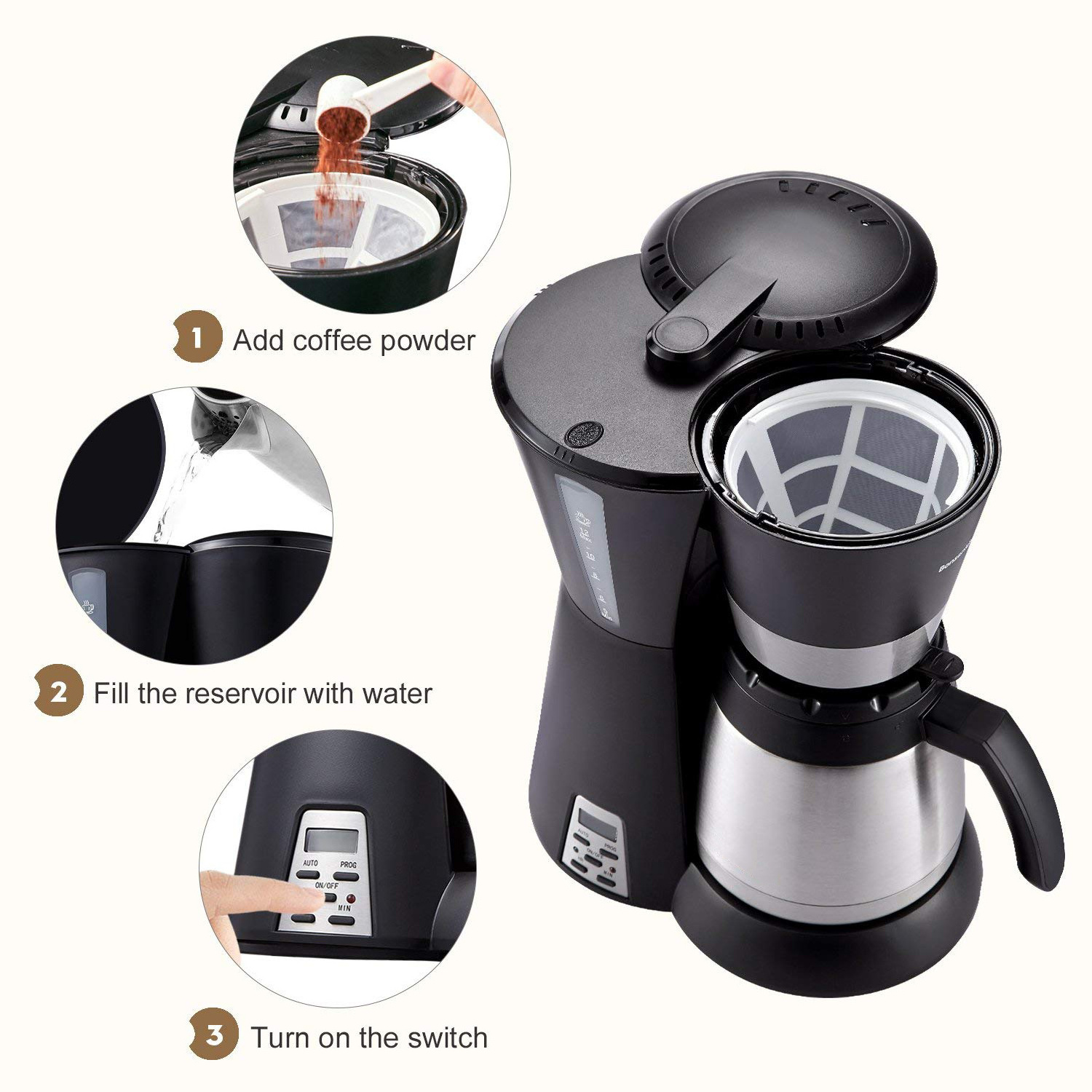 Homezest CM-828TW caffe machine 10-12 cups drip coffee maker coffee maker easy to use