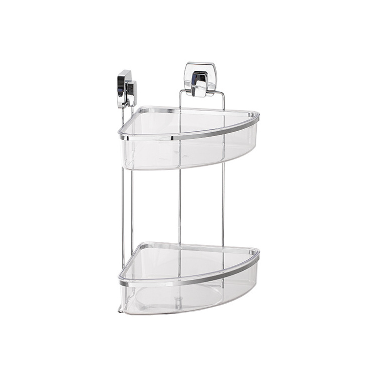 2 Tier Corner Shower Caddy with Suction Cup Wall Mounted No Drilling Bathroom Storage With EASY LOC Suction