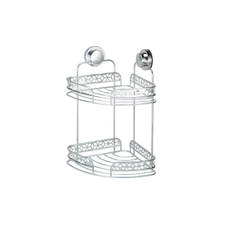 Hot Sales Suction Cup Corner Shower Caddy Two Tier Iron Wire Rack Bathroom Corner Shelf