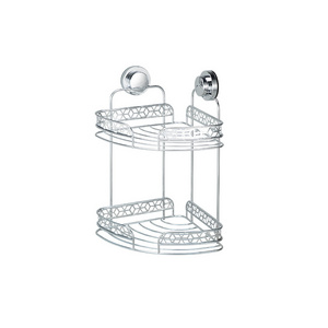 Hot Sales Suction Cup Corner Shower Caddy Two Tier Iron Wire Rack Bathroom Corner Shelf