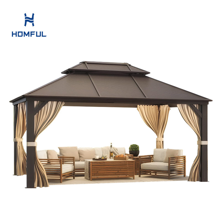 HOMFUL Aluminum Gazebo Garden Party Large Canopy Tent Outdoor Hardtop Double Roof Gazebos