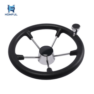 HOMFUL Stainless Steel Steering Wheel Marine Boat Steering Wheel with PU Foam And Knob Cover