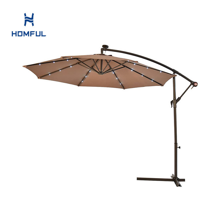 Solar Powered LED Umbrella Cantilever Parasol Outdoor Garden Umbrella