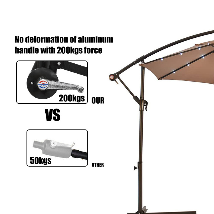 Solar Powered LED Umbrella Cantilever Parasol Outdoor Garden Umbrella