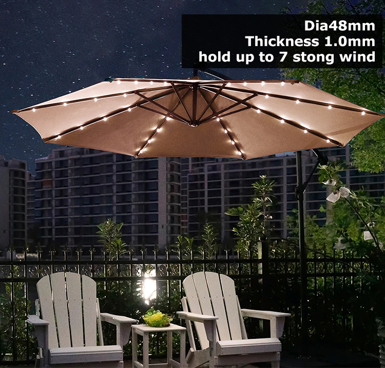 Solar Powered LED Umbrella Cantilever Parasol Outdoor Garden Umbrella