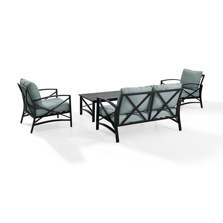 HOMFUL 4 Pieces Metal Aluminum Outdoor Patio Conversation Set With Coffee Table