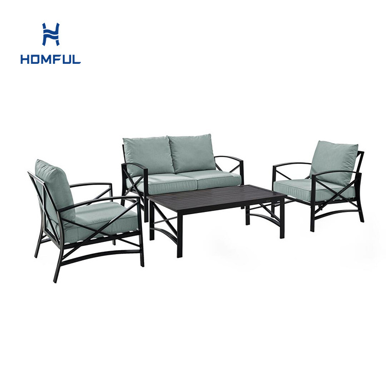 HOMFUL 4 Pieces Metal Aluminum Outdoor Patio Conversation Set With Coffee Table