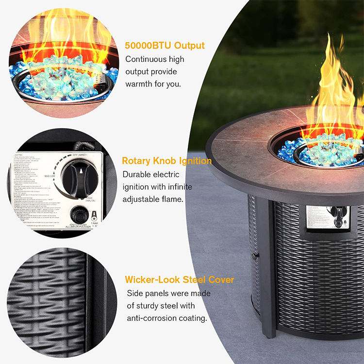 Outdoor Round Fire Pit Gas Fire Pit Tabletop Propane Smokeless Fire Pit Table