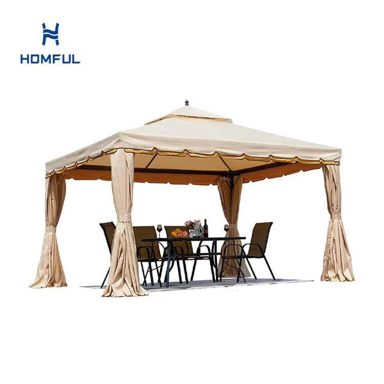 HOMFUL Luxury Aluminum Frame Soft Top Outdoor Gazebo Tent Gazebo Canopy With Polyester Curtains