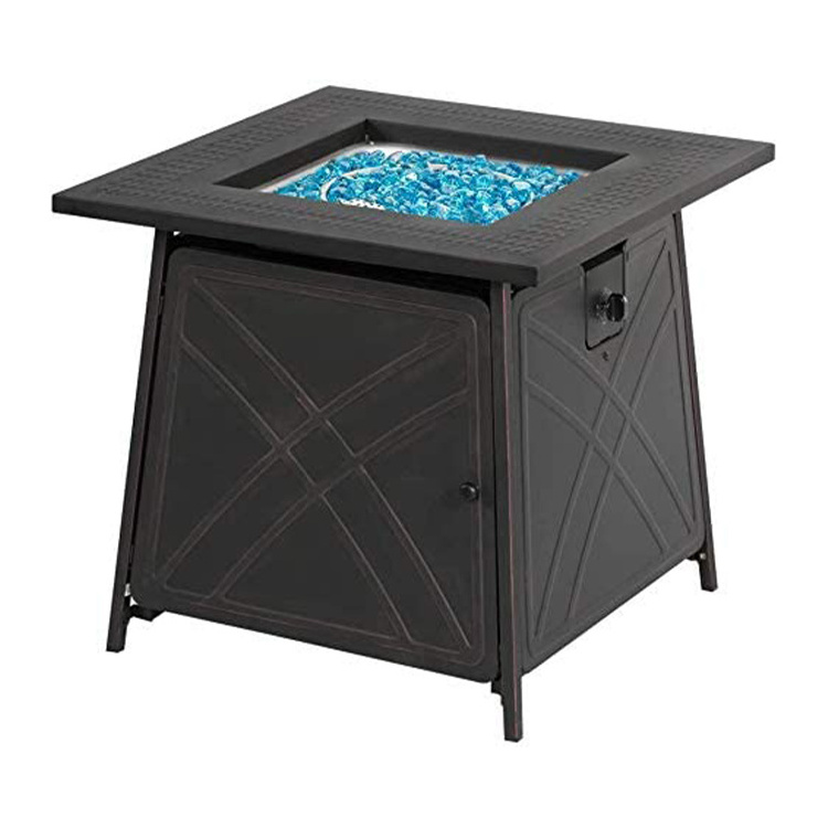 28 Inch 50,000 BTU Square Metal Outdoor Gas Fire Pit Propane Fire Pit Table With Fire Glass