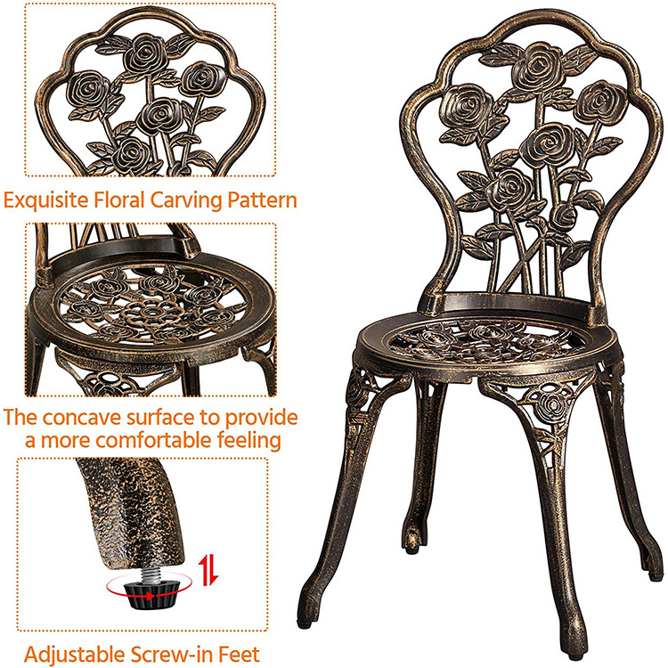 Aluminum Metal Bistro Sets Patio Chair Set Furniture Cast Antique Outdoor Garden Patio Table and Chair Set