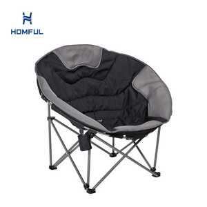 HOMFUL Oversized Padded Camping Chair Outdoor Portable Moon Round Folding Club Chair