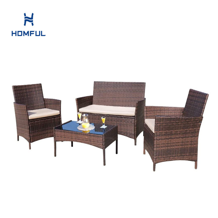 4 Piece Brown Pattio Furniture Wicker Conversation Set Rattan Furniture Outdoor