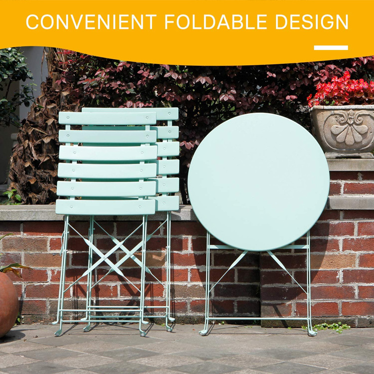 Metal Outdoor Garden Furniture Bistro Set Steel Folding Round Table And Chair Set