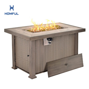 Outdoor Garden Wicker Electric Ignition Gas Fire Pit Table Propane Fire Pit Table