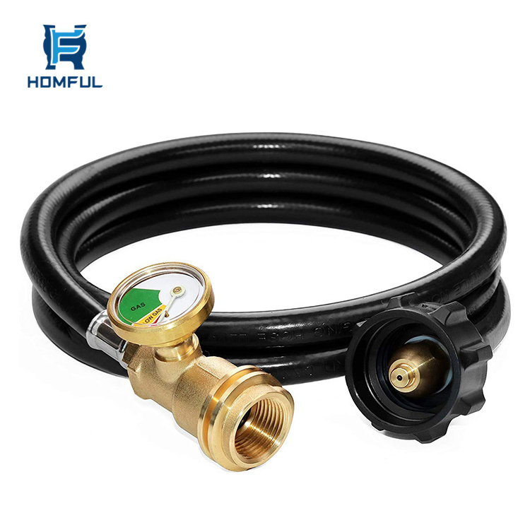 HOMFUL RV Camping Outdoor Gas Grill Heater Fire Pit 5 Feet Propane Tank Adapter Extension Hose with Gauge