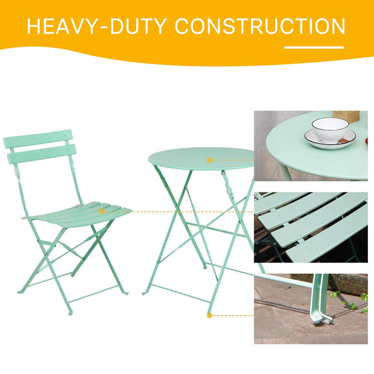 Metal Outdoor Garden Furniture Bistro Set Steel Folding Round Table And Chair Set