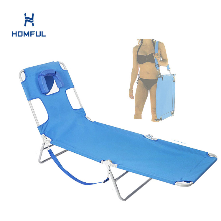 HOMFUL Hot Selling Backpack Beach Chair Folding Beach Chair Foldable With Adjustable Face Hole And Removable Pillow