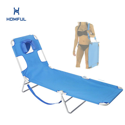 HOMFUL Hot Selling Backpack Beach Chair Folding Beach Chair Foldable With Adjustable Face Hole And Removable Pillow