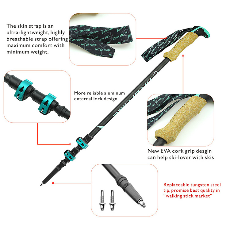 HOMFUL OEM Collapsible Ultralight Trekking 3K Carbon Fiber Walking Hiking Sticks Trekking Poles