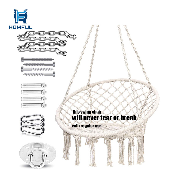 HOMFUL Outdoor Macrame Hammock Hanging Chair Cotton Rope Adult Swing Chair Hammock Chair