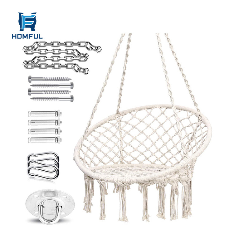 HOMFUL Outdoor Macrame Hammock Hanging Chair Cotton Rope Adult Swing Chair Hammock Chair