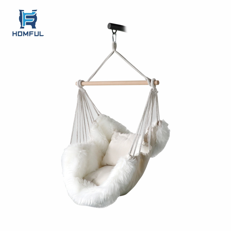 HOMFUL Customized Outdoor Relax Hanging Rope Poly Cotton Chair Swing Hammock Chair for Garden