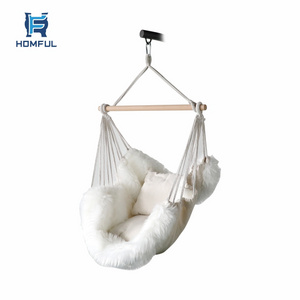 HOMFUL Customized Outdoor Relax Hanging Rope Poly Cotton Chair Swing Hammock Chair for Garden