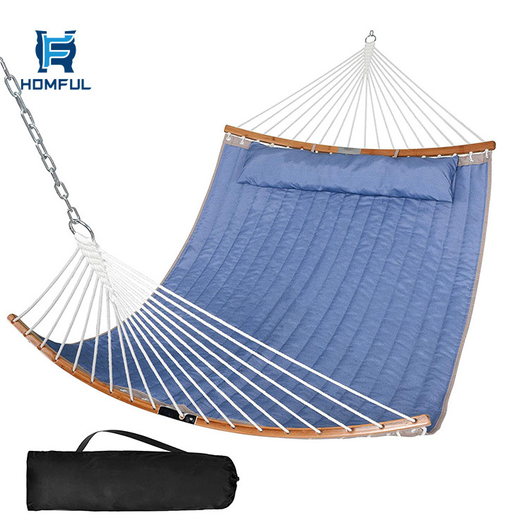 HOMFUL Wholesale Doublenest Garden Hammocks Camping Hammock Outdoor with Curved Bamboo Spreader Bar