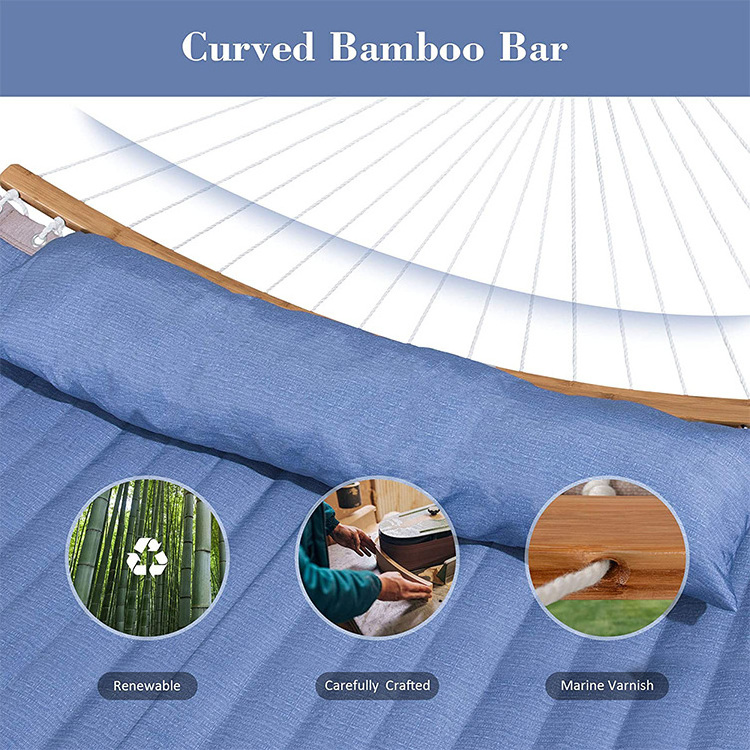 HOMFUL Wholesale Doublenest Garden Hammocks Camping Hammock Outdoor with Curved Bamboo Spreader Bar