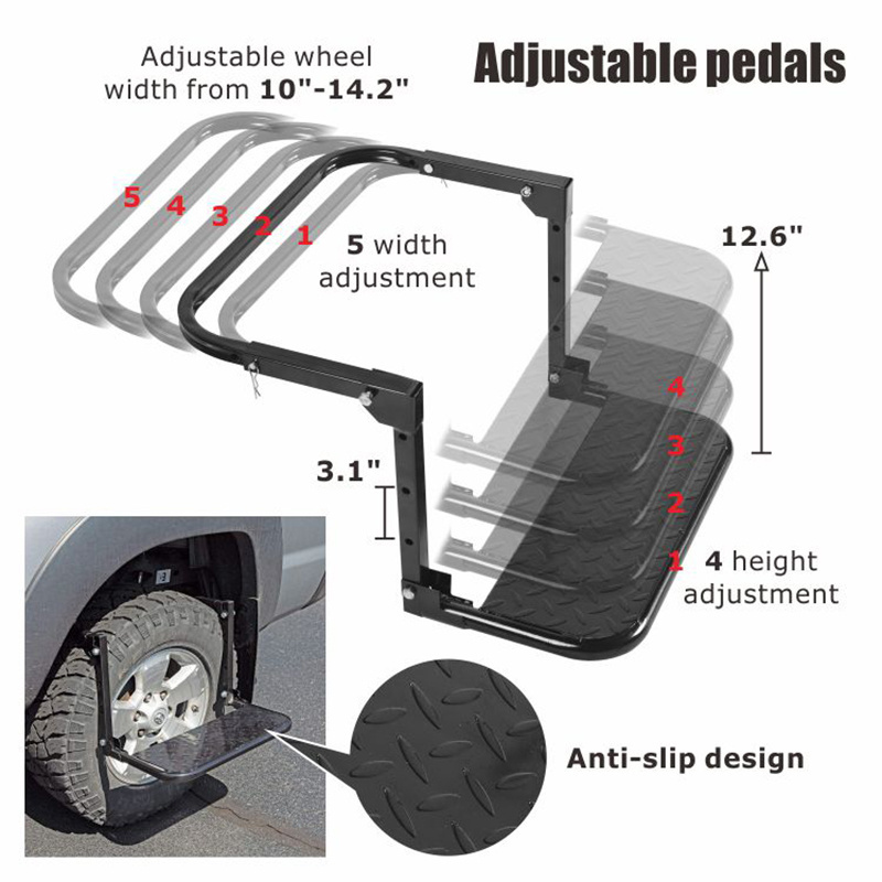 HOMFUL Adjustable Tire Step Folding Wheel Step Anti-rust Tire Step for Truck Car RV