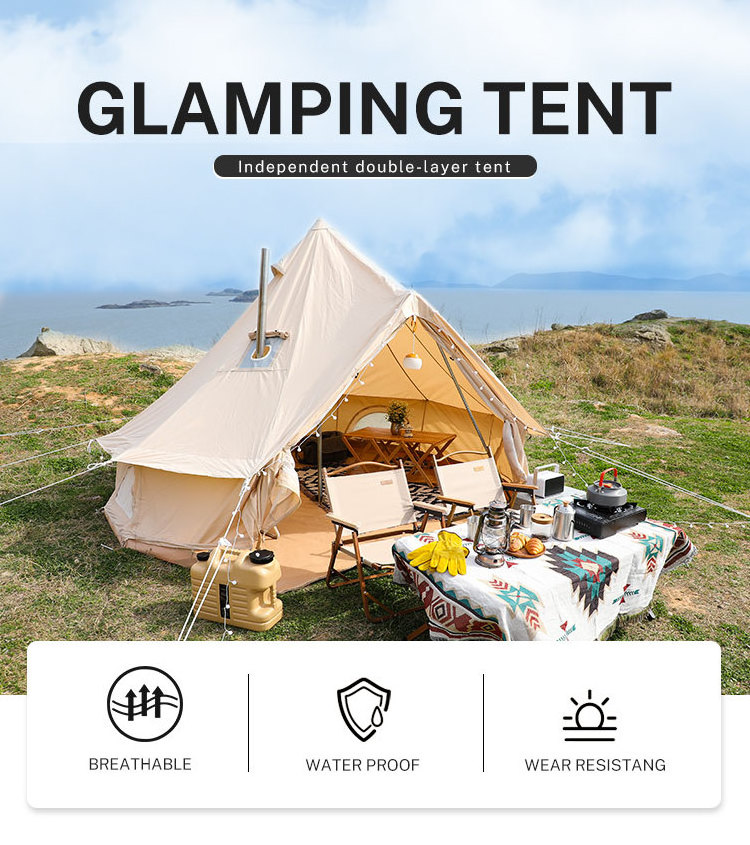 HOMFUL Custom Glamping Tent  Wall Yurt Family Tent Camping Outdoor Cotton Canvas Bell Tent