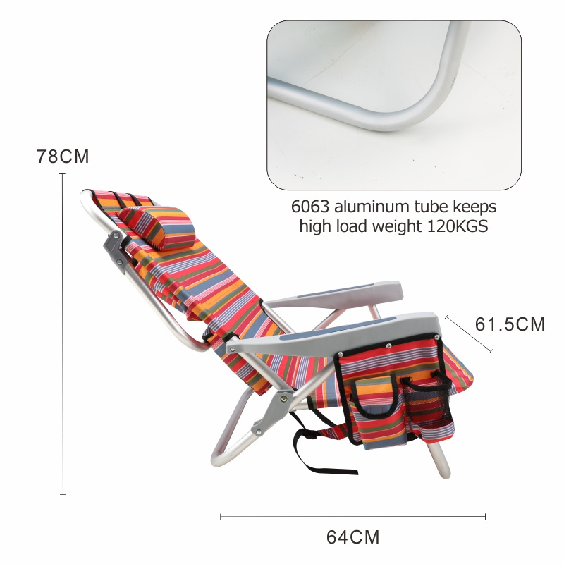 HOMFUL Wholesale Portable Folding Aluminum Beach Lounge Chair Stripes Backpack Beach Chair