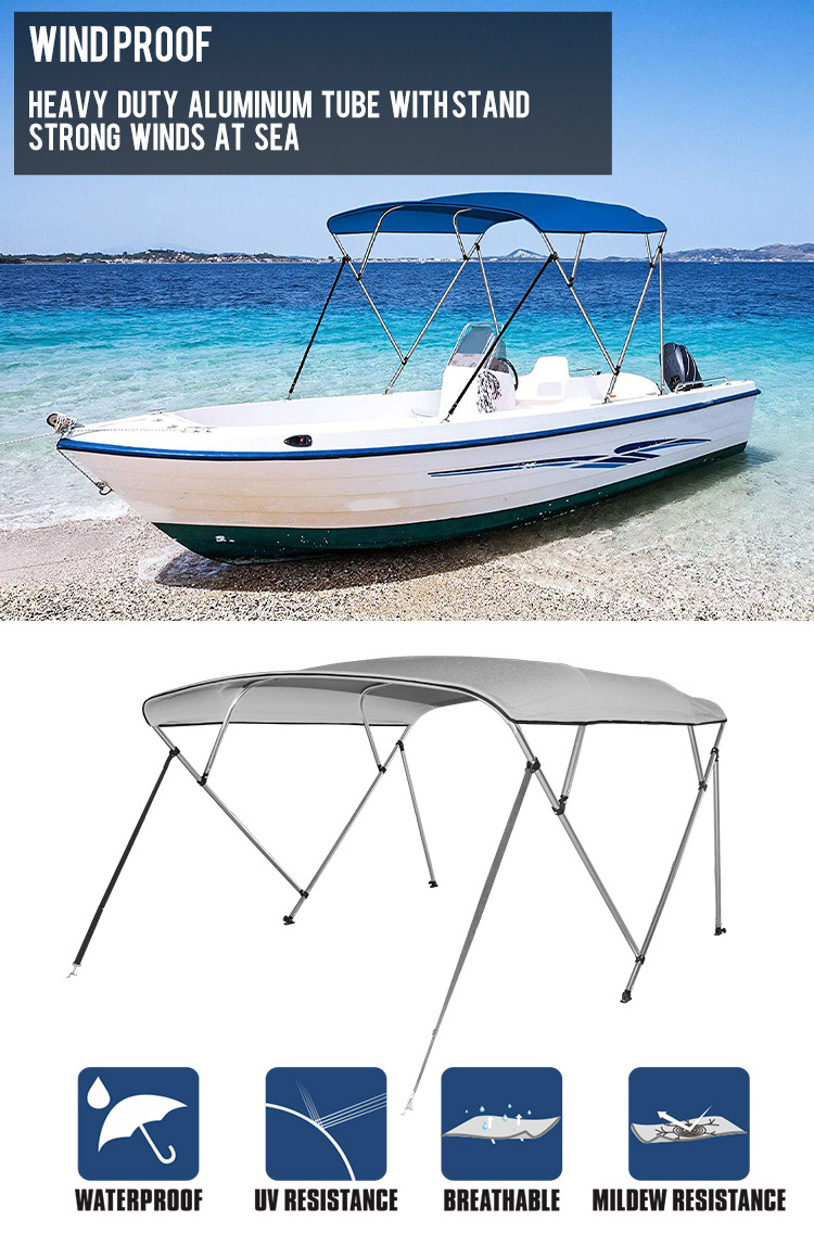 HOMFUL 600D Aluminum 4 Bow Bimini Top Boat Cover Boat Canopy Bimini Tops for Boats