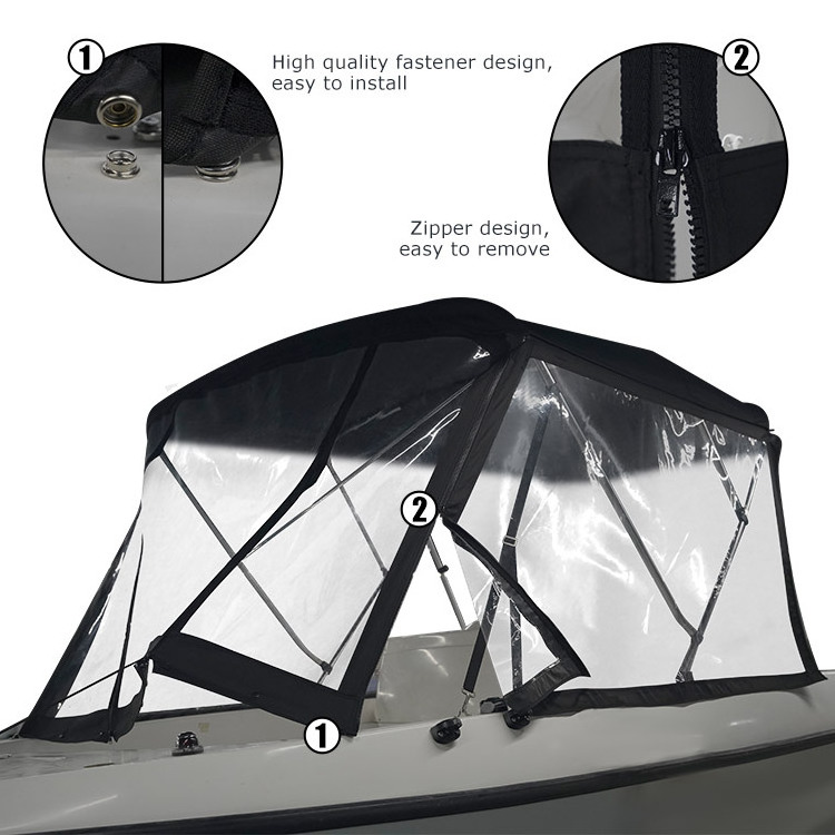 HOMFUL 3 Bow Aluminum Tube Boat Bimini Top Boat Canopy Bimini Top With PVC Windshield