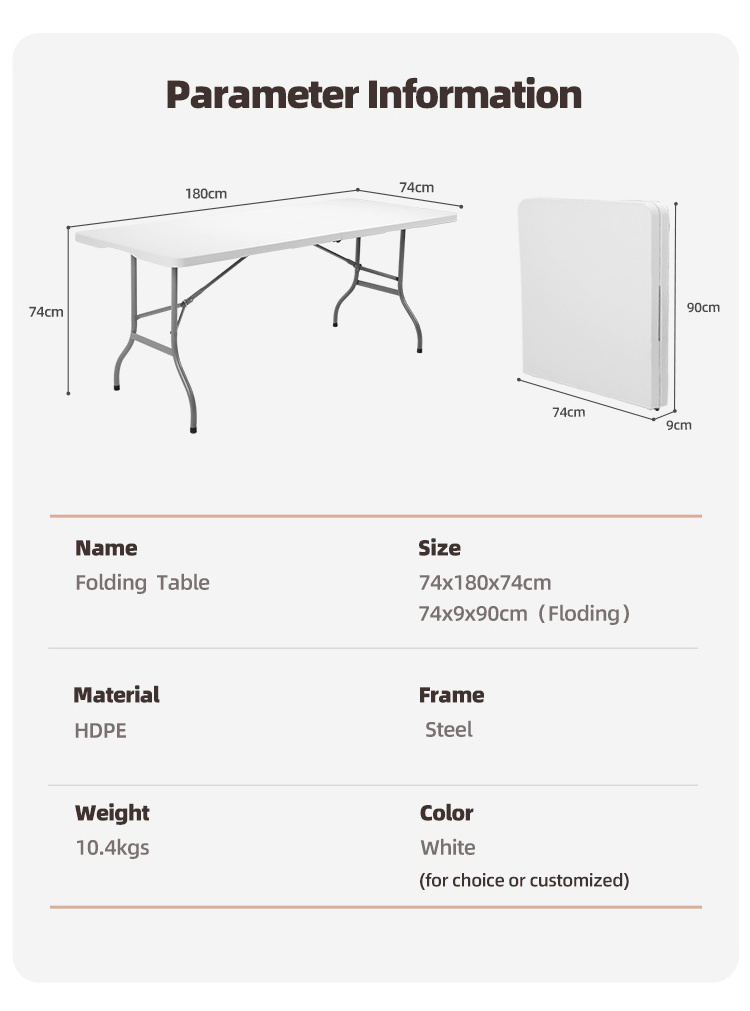 HOMFUL Wholesale White Folding Table Rectangular Catering Banquet Picnic Plastic Foldable Table Outdoor Table