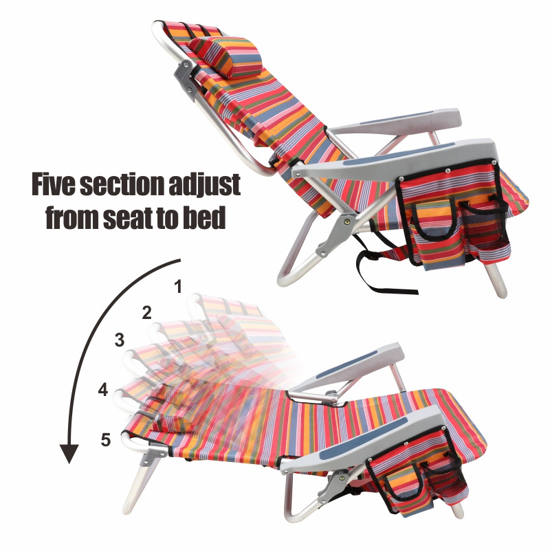 HOMFUL Wholesale Portable Folding Aluminum Beach Lounge Chair Stripes Backpack Beach Chair