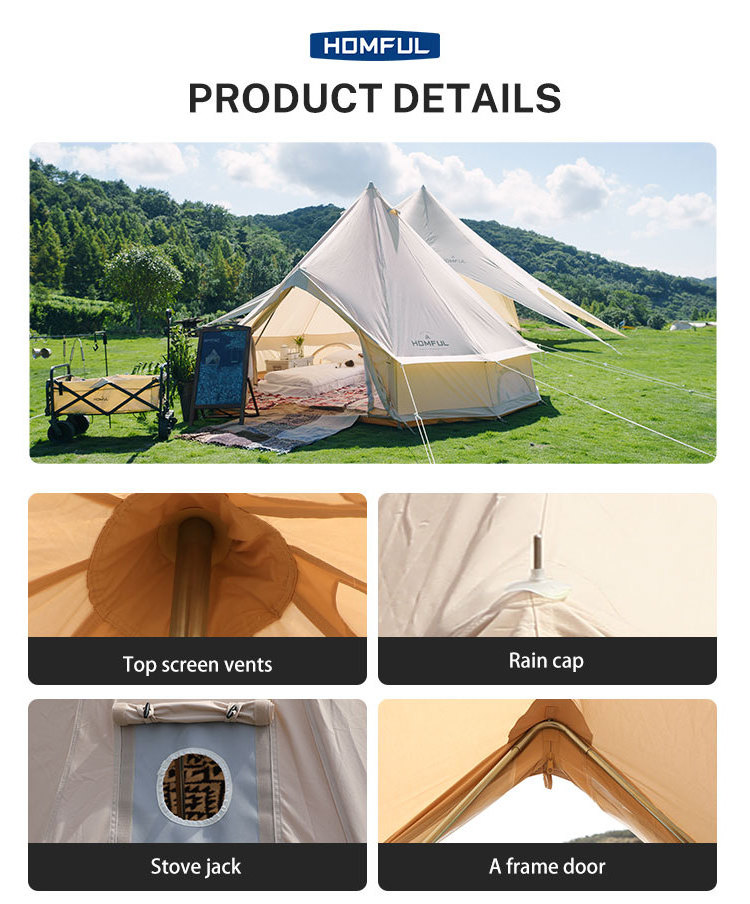 HOMFUL Custom Glamping Tent  Wall Yurt Family Tent Camping Outdoor Cotton Canvas Bell Tent