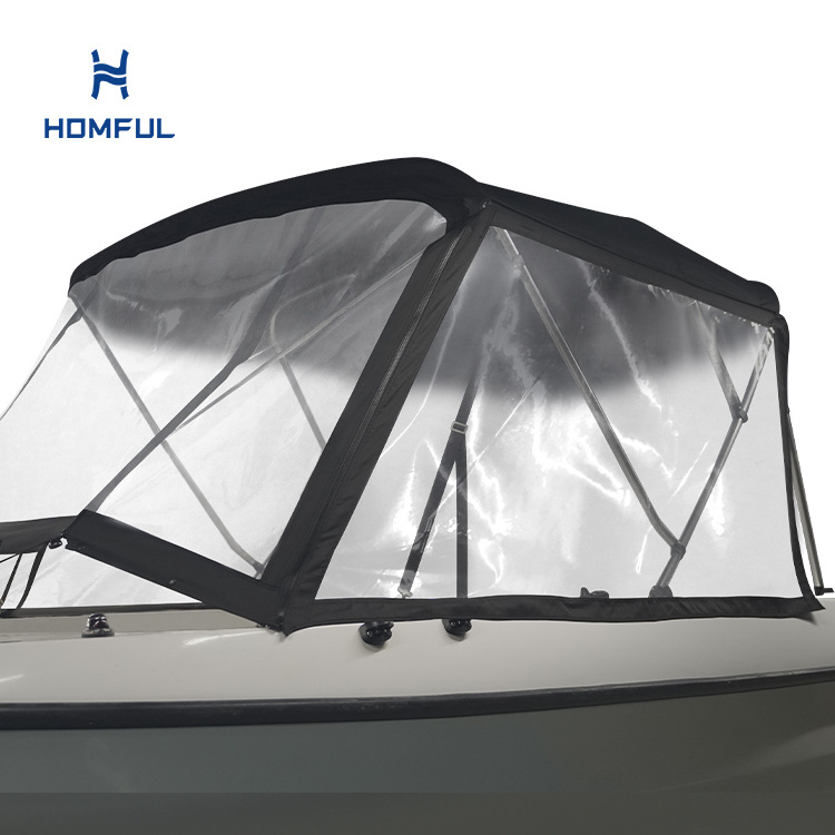 HOMFUL 3 Bow Aluminum Tube Boat Bimini Top Boat Canopy Bimini Top With PVC Windshield