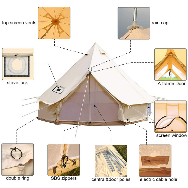 HOMFUL Custom Glamping Tent  Wall Yurt Family Tent Camping Outdoor Cotton Canvas Bell Tent