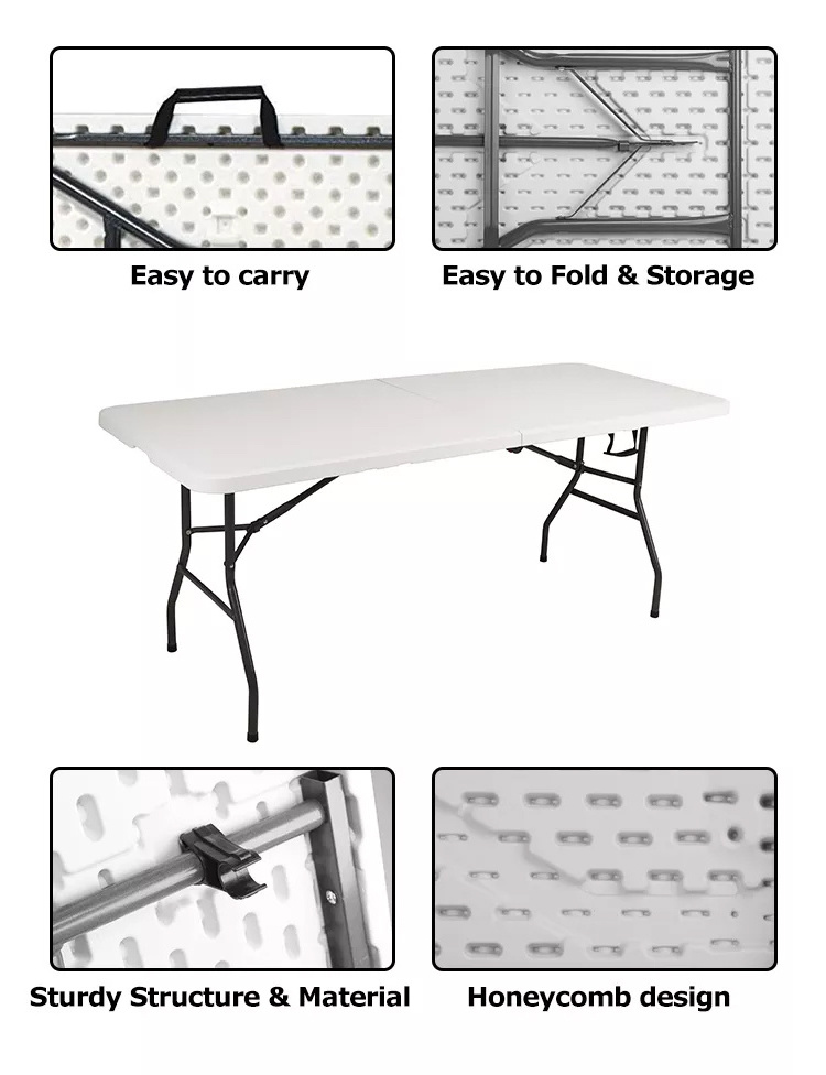 HOMFUL Wholesale White Folding Table Rectangular Catering Banquet Picnic Plastic Foldable Table Outdoor Table