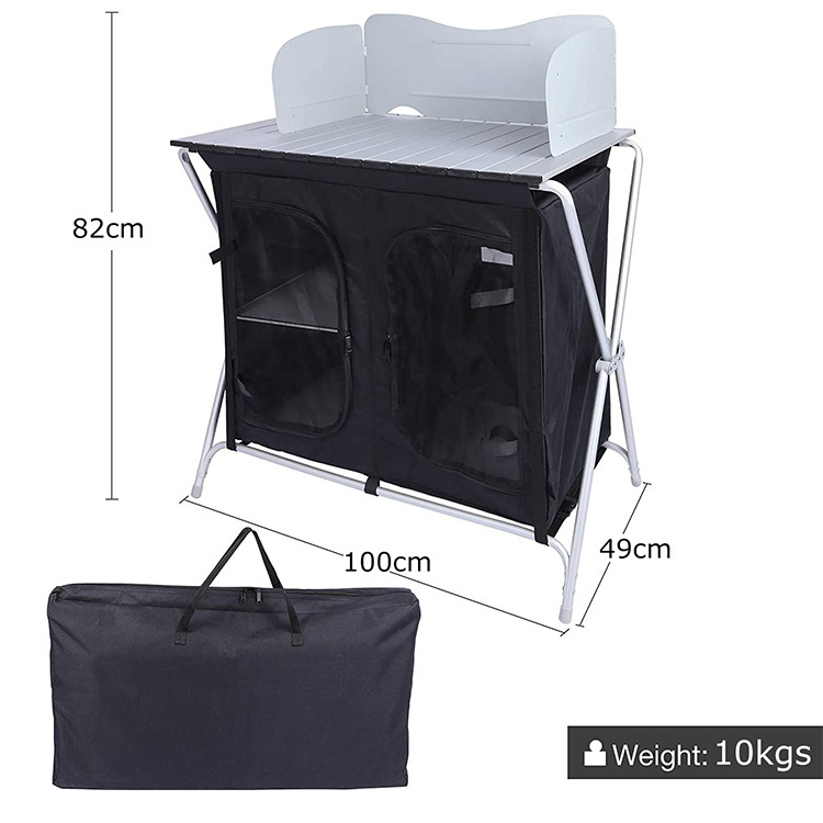 HOMFUL Camping Kitchen Table Aluminum Portable Outdoor Cooking Table Foldable Camp Table with Windscreen