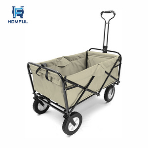 HOMFUL Garden Outdoor Camping  Foldable Trolley High Quality Utility Wagon Beige Portable Hand Trolley Cart Folding Wagon